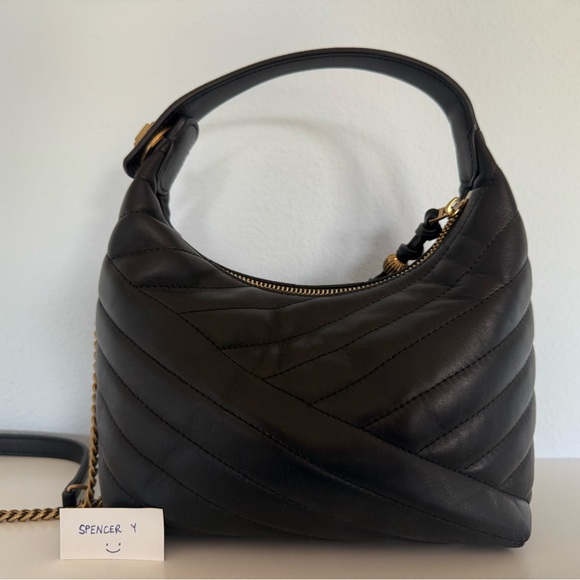 Black Quilted Leather Shoulder Bag with Gold Chain - Picture 2 of 4